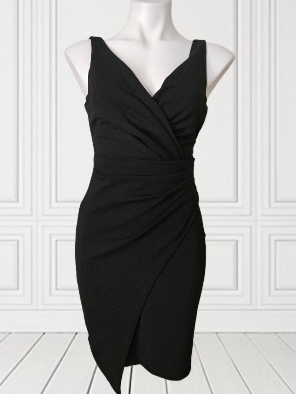 Classic Black Sleeveless Wrap Sheath Dress Size 2